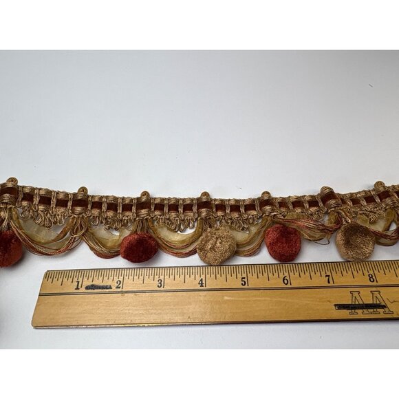 Decorative Pom Pom Tassel Trim 3 yards + 15" Gold & Rust Colors Gorgeous Home Dé - Picture 5 of 10